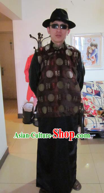 Traditional Ancient Chinese National Costume Mandarin Jacket, Asian Chinese Republic of China Plated Buttons Robe for Men