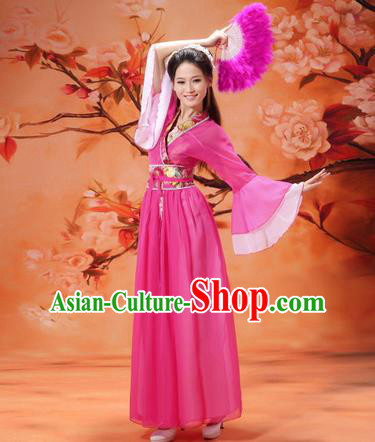 Asian China Ancient Tang Dynasty Young Lady Costume, Traditional Chinese Hanfu Princess Embroidered Rosy Dress Clothing for Women