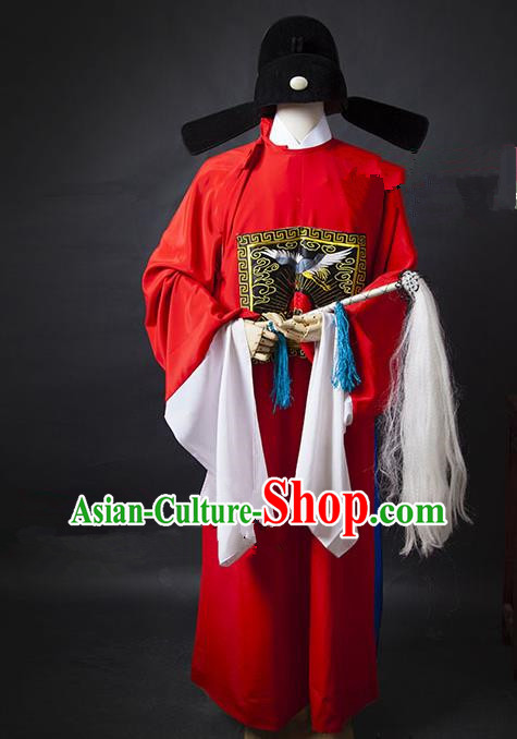 Traditional Chinese Peking Opera Bao Zheng Costume Embroidered Robe, China Ancient Beijing Opera Red Gwanbok for Men