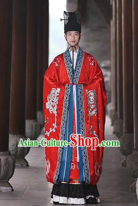 Asian Chinese Tang Dynasty Wedding Bridegroom Embroidered Costume, Ancient China Emperor Embroidery Clothing Complete Set