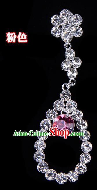 Traditional Beijing Opera Diva Jewelry Accessories Pink Crystal Tassel Earrings, Ancient Chinese Peking Opera Hua Tan Eardrop