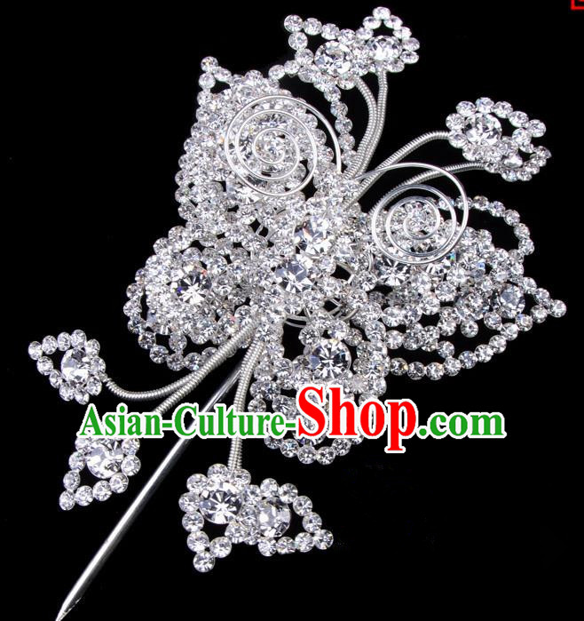 Traditional Beijing Opera Diva Hair Accessories Crystal Butterfly Head Ornaments, Ancient Chinese Peking Opera Hua Tan Large Hairpins Hair Stick Headwear