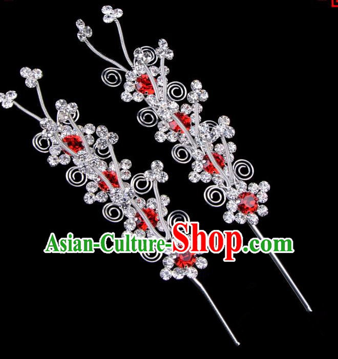 Traditional Beijing Opera Diva Hair Accessories Red Crystal Butterfly Head Ornaments Hairpins, Ancient Chinese Peking Opera Hua Tan Hair Stick Headwear