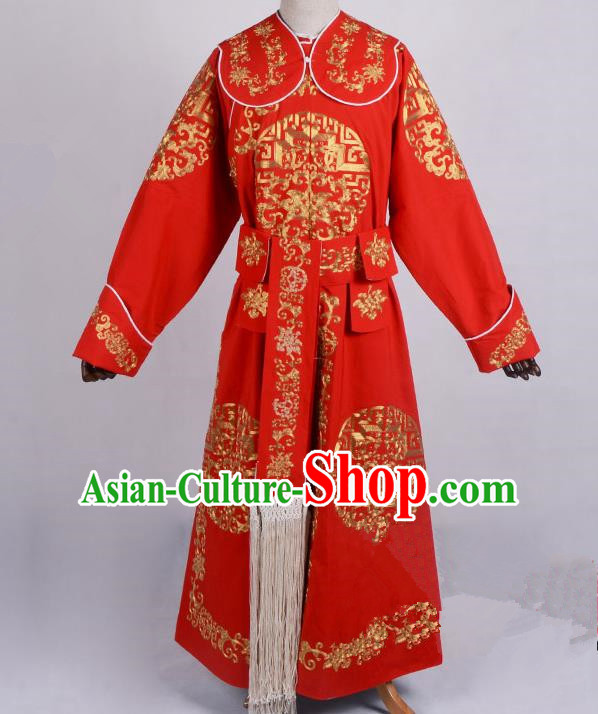 Traditional China Beijing Opera Takefu Costume, Ancient Chinese Peking Opera Wu-Sheng General Warrior Embroidery Red Clothing