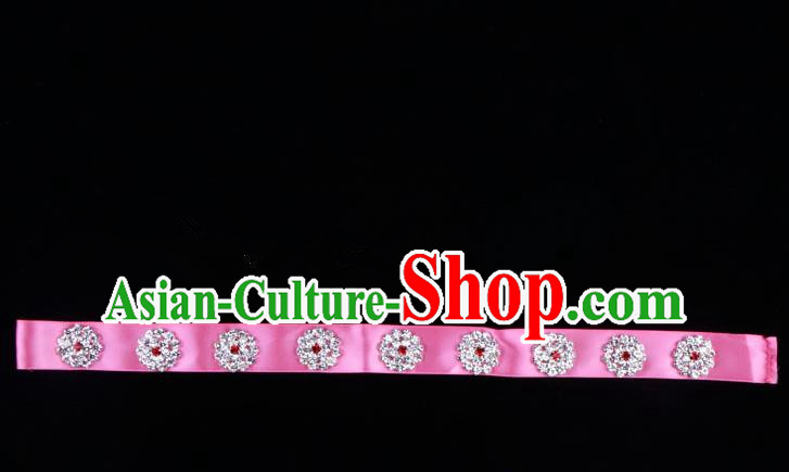 Traditional Beijing Opera Diva Hair Accessories Crystal Pink Headband, Ancient Chinese Peking Opera Hua Tan Hair Clasp Headwear