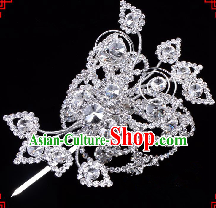 Traditional Beijing Opera Diva Hair Accessories Crystal Butterfly Large Hairpins, Ancient Chinese Peking Opera Hua Tan Hair Stick Headwear