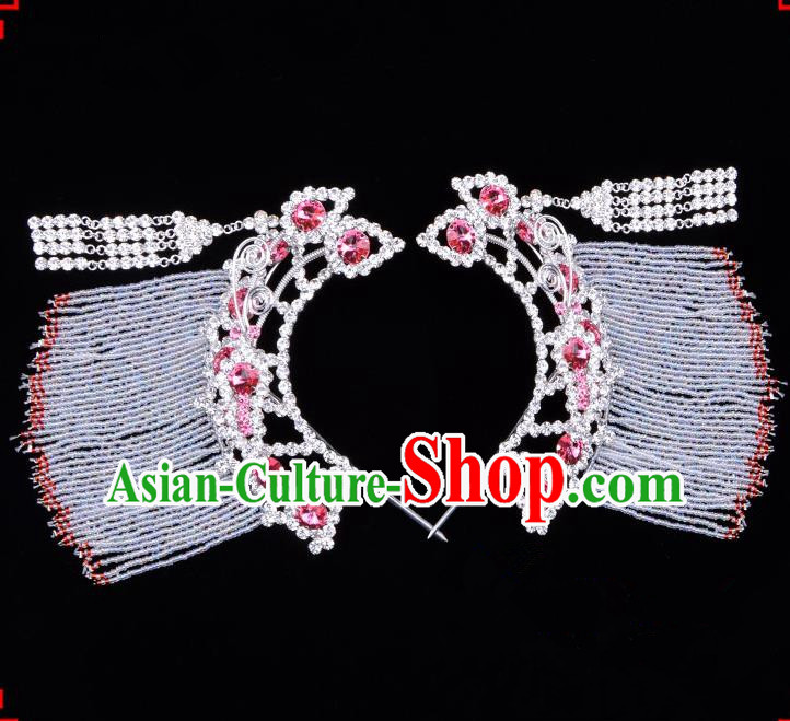 Traditional Beijing Opera Diva Hair Accessories Pink Crystal Hairpins Temples Curtain Step Shake, Ancient Chinese Peking Opera Hua Tan Hair Stick Headwear