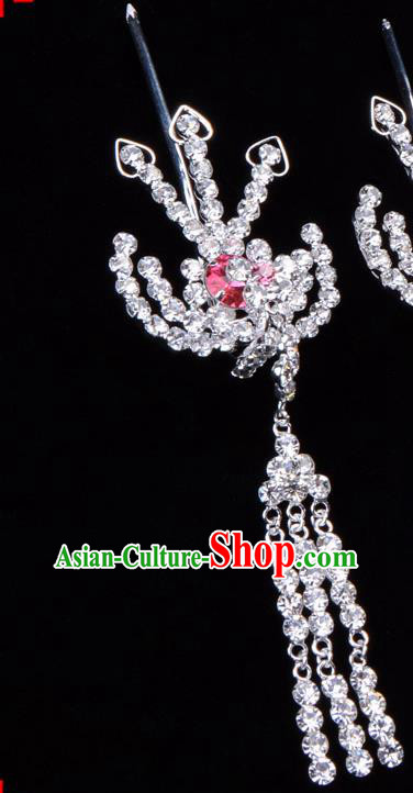 Traditional Beijing Opera Diva Hair Accessories Pink Crystal Hairpins Phoenix Step Shake, Ancient Chinese Peking Opera Hua Tan Hair Stick Headwear