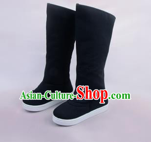 Traditional Beijing Opera Officer Black Boots Cloth Shoes, Ancient Chinese Peking Opera Takefu High Leg Boots