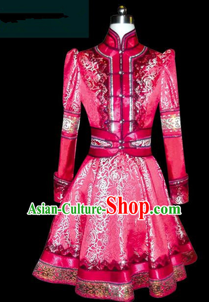 Traditional Chinese Mongol Nationality Costume Princess Dress Mongolian Robe, Chinese Mongolian Minority Nationality Embroidery Costume for Women