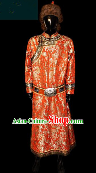 Traditional Chinese Mongol Nationality Dance Costume Mongolian Robe, Chinese Mongolian Minority Nationality Royal Highness Handmade Embroidery Costume for Men