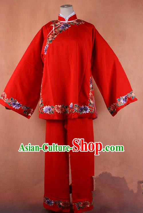 Top Grade Professional Beijing Old Women Costume Pantaloon Embroidered Red Blouse, Traditional Ancient Chinese Peking Opera Matchmakers Embroidery Clothing