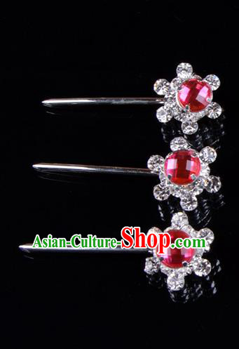 Traditional Beijing Opera Diva Hair Accessories Rosy Crystal Hair Stick, Ancient Chinese Peking Opera Hua Tan Hairpins