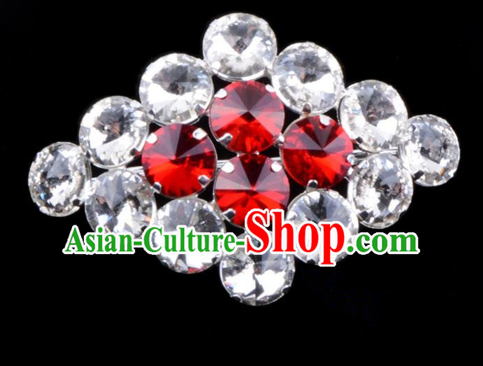 Traditional Beijing Opera Young Lady Jewelry Accessories Diva Red Crystal Brooch, Ancient Chinese Peking Opera Hua Tan Breastpin