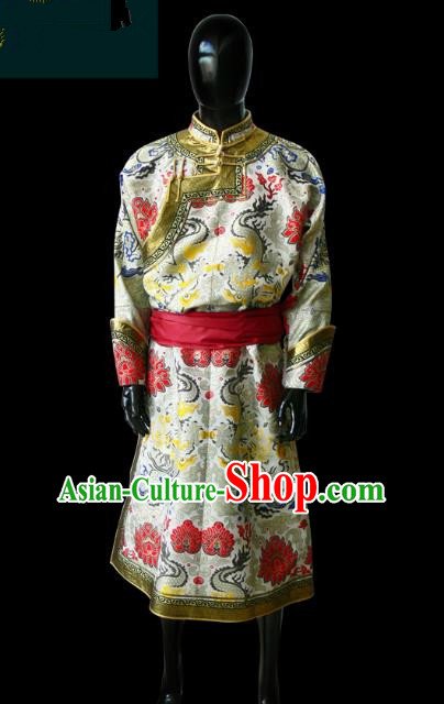 Traditional Chinese Mongol Nationality Dance Costume Bridegroom Mongolian Robe, Chinese Mongolian Minority Nationality Royal Highness Embroidery Costume for Men