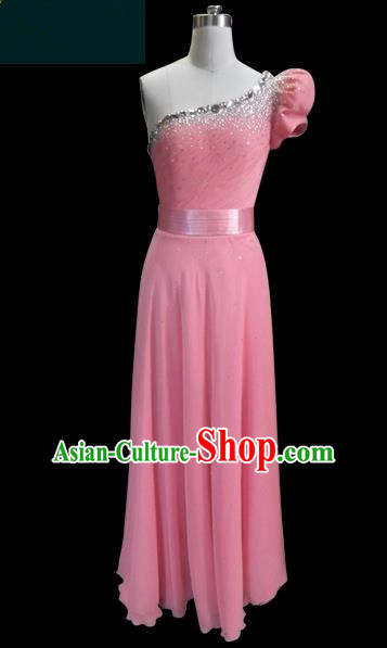 Traditional Chinese Modern Dancing Compere Performance Costume, Opening Classic Chorus Singing Group Dance Pink Dress for Women