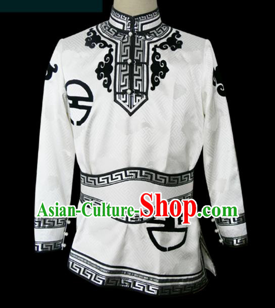 Traditional Chinese Mongol Nationality Dance Costume White Shirt, Chinese Mongolian Minority Nationality Upper Outer Garment for Men