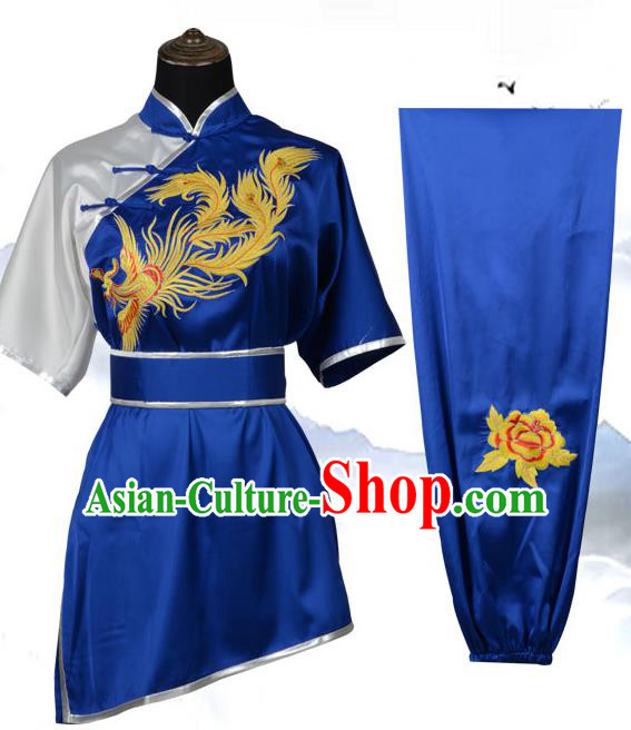 Top Kung Fu Costume Martial Arts Costume Kung Fu Training Black Uniform, Gongfu Shaolin Wushu Embroidery Phoenix Tai Ji Clothing for Women