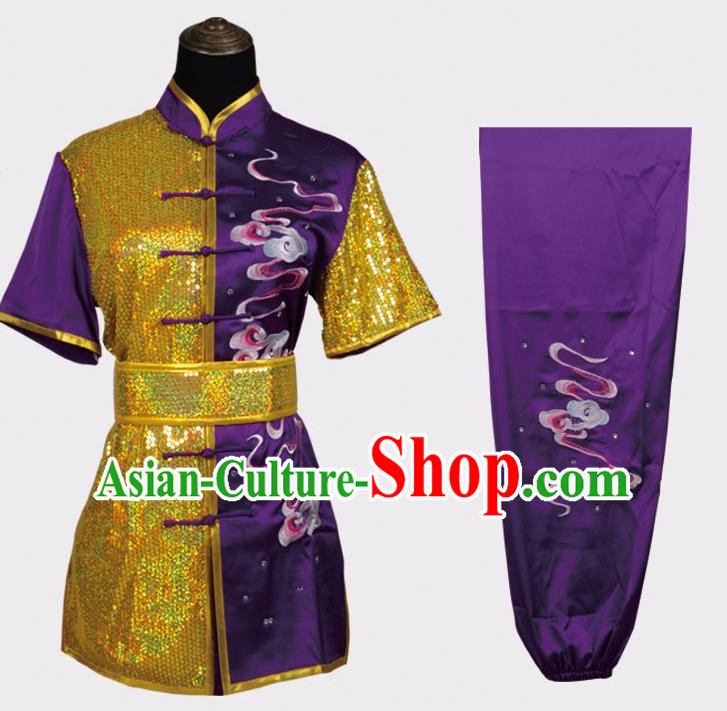 Top Kung Fu Costume Martial Arts Costume Kung Fu Training Purple Uniform, Gongfu Shaolin Wushu Embroidery Tai Ji Clothing for Women