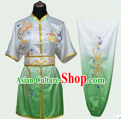 Top Kung Fu Costume Martial Arts Costume Kung Fu Training Green Uniform, Gongfu Shaolin Wushu Embroidery Tai Ji Clothing for Women