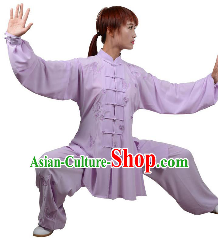 Top Kung Fu Costume Martial Arts Costume Kung Fu Training Purple Uniform, Gongfu Shaolin Wushu Embroidery Crane Tai Ji Three-Piece Clothing for Women for Men
