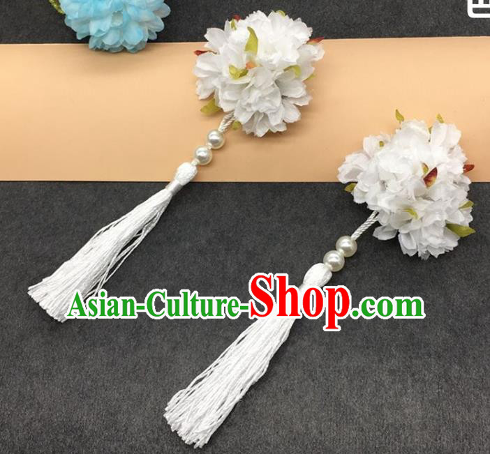 Traditional Chinese Handmade Hair Accessories Hairpins Hanfu White Flowers Tassel Hair Claw for Kids