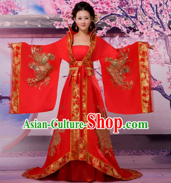 Traditional Chinese Tang Dynasty Imperial Concubine Costume, China Ancient Palace Lady Embroidered Trailing Dress Clothing for Women
