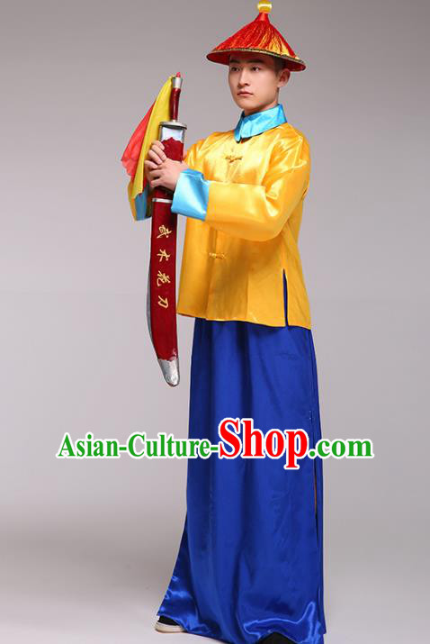 Traditional Chinese Ancient Imperial Bodyguard Clothing, China Qing Dynasty Manchu Soldiers Costume for Men