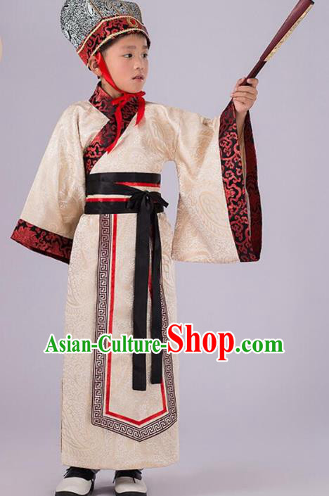 Traditional Chinese Han Dynasty Prime Minister Yellow Costume, China Ancient Chancellor Hanfu Clothing for Kids