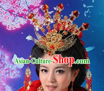 Traditional Handmade Chinese Classical Hair Accessories Tang Dynasty Imperial Empress Phoenix Coronet Hairpins for Women
