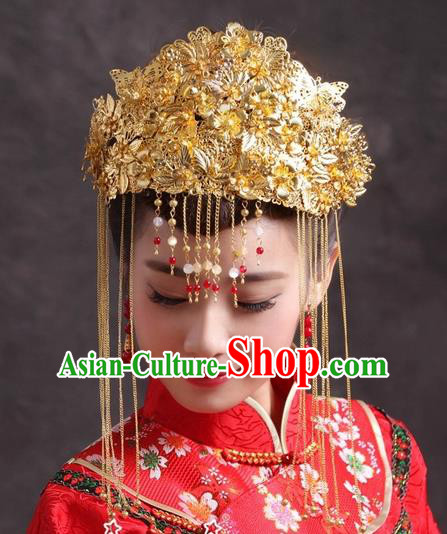 Traditional Handmade Chinese Classical Hair Accessories Bride Wedding Tassel Phoenix Coronet Hairpins for Women
