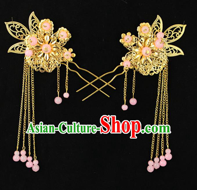 Traditional Handmade Chinese Ancient Classical Hair Accessories Hanfu Hairpins Pink Beads Tassel Step Shake for Kids