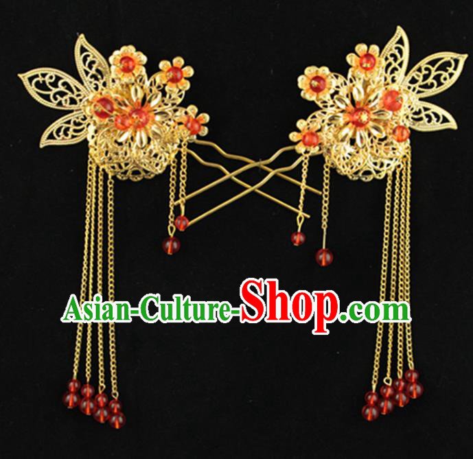 Traditional Handmade Chinese Ancient Classical Hair Accessories Hanfu Hairpins Red Beads Tassel Step Shake for Kids