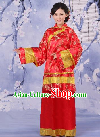 Traditional Chinese Republic of China Nobility Fairlady Costume, China Ancient Red Xiuhe Suit Embroidered Clothing for Women