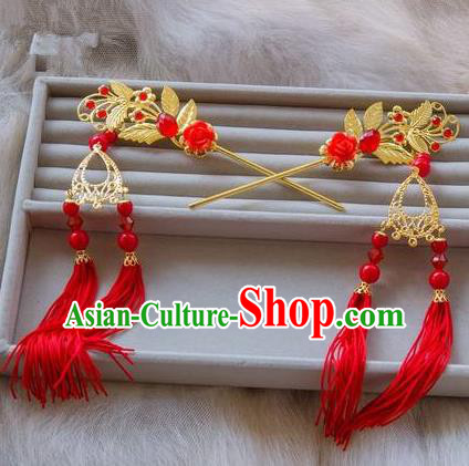 Traditional Handmade Chinese Ancient Classical Hair Accessories Hanfu Hairpins Red Tassel Step Shake for Kids