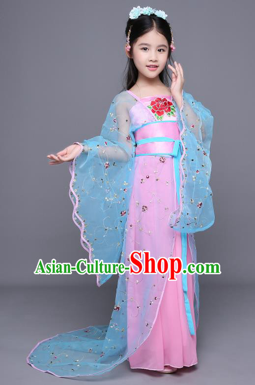 Traditional Chinese Tang Dynasty Imperial Concubine Embroidered Costume, China Ancient Palace Lady Hanfu Clothing for Kids