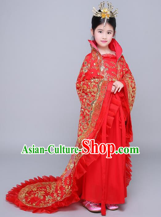 Traditional Chinese Tang Dynasty Imperial Consort Costume Ancient Palace Lady Hanfu Embroidered Dress Clothing for Kids