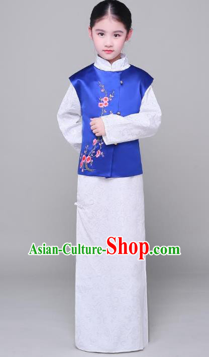 Traditional Chinese Republic of China Costume Embroidered Long Robe, China National Comic Dialogue Clothing for Kids