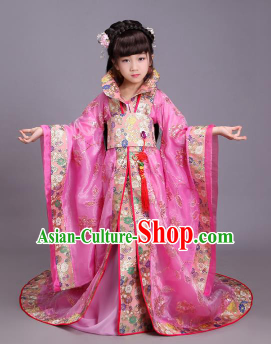 Traditional Chinese Tang Dynasty Palace Lady Costume, China Ancient Imperial Consort Hanfu Trailing Dress Clothing for Kids