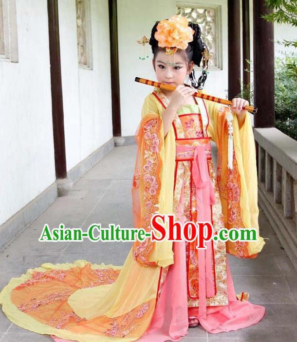 Traditional Ancient Chinese Imperial Consort Costume, China Tang Dynasty Palace Lady Trailing Embroidered Clothing for Kids