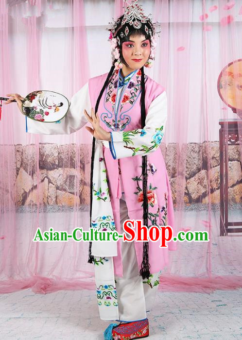 Chinese Beijing Opera Young Lady Embroidered Pink Costume, China Peking Opera Actress Embroidery Clothing
