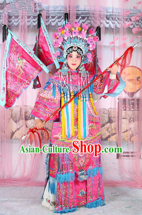 Chinese Beijing Opera Female General Costume Embroidered Pink Armour, China Peking Opera Blues Embroidery Gwanbok Clothing