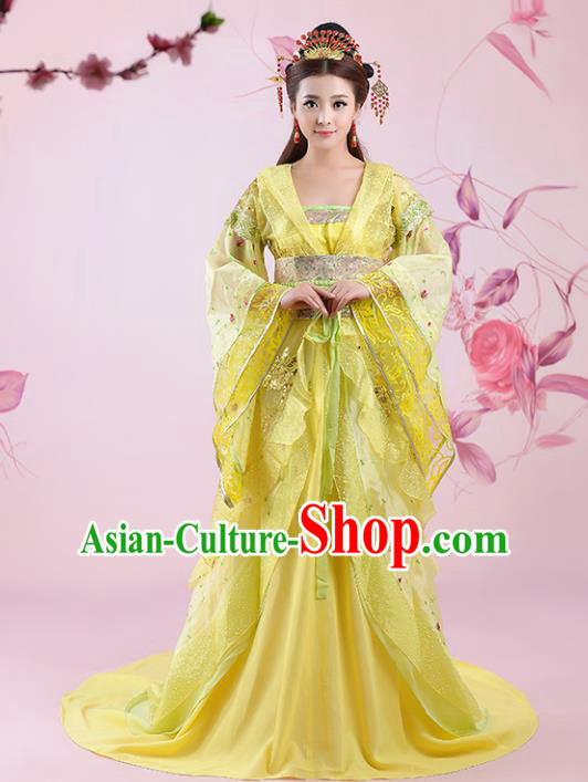 Traditional Chinese Ancient Imperial Consort Yellow Costume, China Tang Dynasty Palace Lady Embroidered Clothing for Women