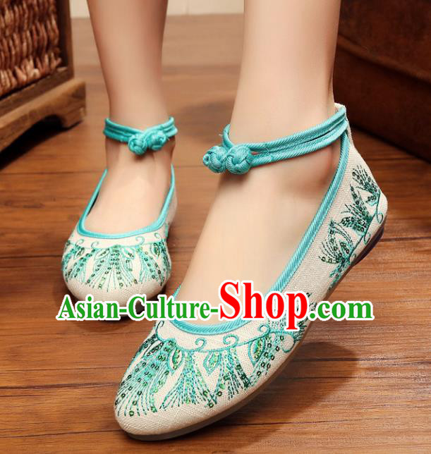 Traditional Chinese National Hanfu White Embroidered Shoes, China Princess Embroidery Shoes for Women