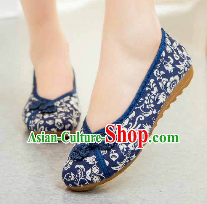 Traditional Chinese National Hanfu Blue Shoes, China Princess Embroidery Shoes for Women
