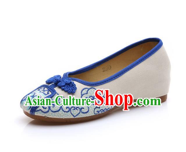 Traditional Chinese National Embroidered Blue Shoes, China Princess Embroidery Shoes for Women