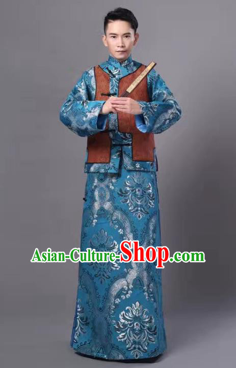 Traditional Chinese Qing Dynasty Court Prince Costume, China Ancient Manchu Embroidered Robe and Mandarin Jacket for Men