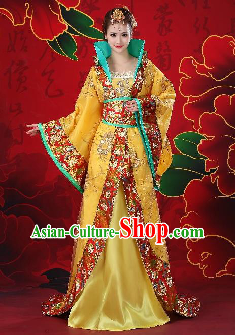 Traditional Chinese Ancient Palace Lady Costume, China Tang Dynasty Imperial Consort Embroidered Trailing Clothing for Women