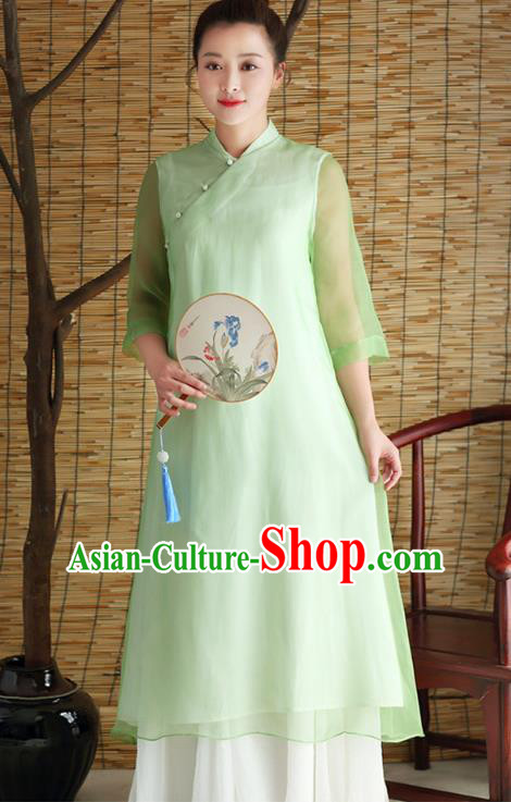 Traditional Chinese National Costume Hanfu Slant Opening Green Qipao Dress, China Tang Suit Cheongsam for Women