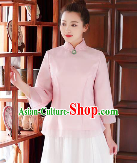 Traditional Chinese National Costume Hanfu Pink Qipao Blouse, China Tang Suit Cheongsam Upper Outer Garment Shirt for Women